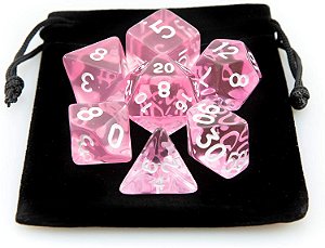 Dados Para Rpg Conj C/7 translúcido rosa com branco