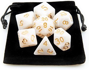 Dados Para Rpg Conj C/7 marmorizado branco com dourado