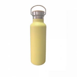GARRAFA TERMICA ACO INOX TAMPA BAMBU - AMARELA