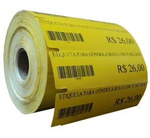 Etiqueta p/ Gondola 110X30mm Couche 150g Amarelo Não Adesivo c/ Serrilha Central Rolo c/ 1000 Etiquetas Zebra e Argox
