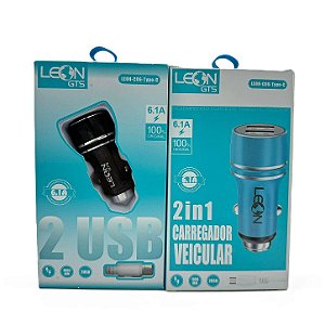 Carregador Veicular 6.1A Leon GTS 2 USB Tipo-C