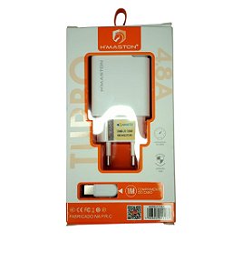 Carregador Tipo-C Turbo H'maston, Tipo-C, 4.8A, Com Duas Entradas, Y45-3 -Branco