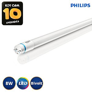 Kit 10 Lâmpadas 8w Philips Tubular Ledtube 60cm 6500k T8