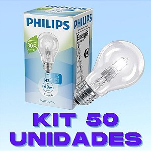 Kit 50 Lâmpadas Halogenas Churrasqueira 42W E27 Branco Quente  110V PHILIPS