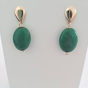 BRINCO PEDRA NATURAL AMAZONITA VERDE BANHADO A OURO 18K