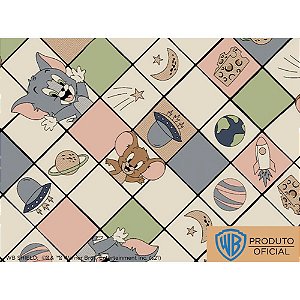 Tecido Tricoline Personagem Tom e Jerry Fundo Bege, 100% Algodão, Unid. 50cm x 1,50mt