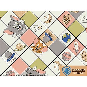 Tricoline Personagem Tom e Jerry Fundo Claro, 100% Algodão, Unid. 50cm x 1,50mt