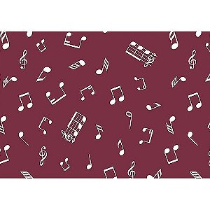 Tecido Tricoline Notas Musicais Vinho, 100% Algodão, Unid. 50cm x 1,50mt