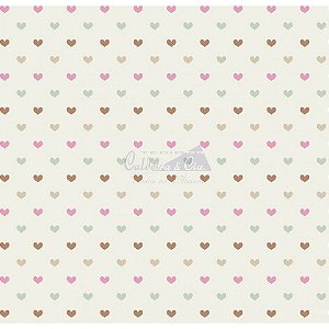 Tricoline Corações Amor - Cor 04 (Rosa / Marrom claro), 100% Algodão, Unid. 50cm x 1,50mt