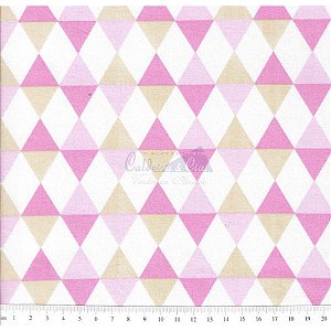 Tricoline Estampado Balão - Cor 02 (Bege com Rosa), 100% Algodão, Unid. 50cm x 1,50mt