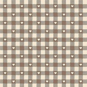 Tricoline Mini Corações no Xadrez Castanho, 50cm x 1,50mt