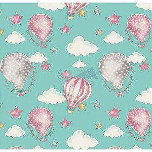 Tricoline Estampado Ballon - Cor-03 (Tiffany), 100% Algodão, Unid. 50cm x 1,50mt