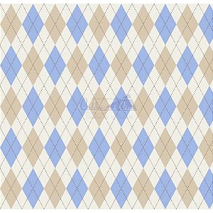 Tricoline Estampado Trapézio - Cor 05 (Creme com Azul), 100% Algodão, Unid. 50cm x 1,50mt