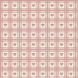 Tricoline Corações Quadriculados Rosé, 100% Alg 50cm x 1,50m