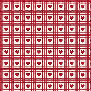 Tricoline Corações Quadriculado Vermelho Antigo 50cm x 1,50m