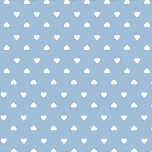 Tricoline Coração Branco F. Azul BB, 100%Alg, 50cm x 1,50mt