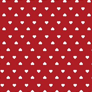 Tricoline Coração Branco F. Vermelho, 100%Alg, 50cm x 1,50mt