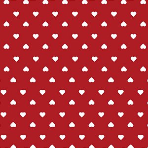 Tricoline Coração Branco F. Vermelho, 100%Alg, 50cm x 1,50mt