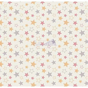 Tricoline Estrelas Star - Cor-09 (Creme com Rosa), 100% Algodão, Unid. 50cm x 1,50mt