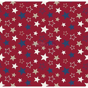 Tricoline Estrelas Star - Cor-08 (Vermelho), 100% Algodão, Unid. 50cm x 1,50mt