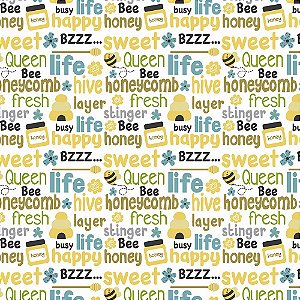 Tecido Tricoline Letters Bee, 100% Algodão, 50cm x 1,50mt