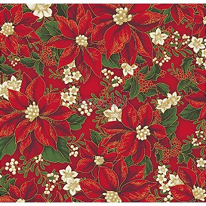 Tricoline Estampado Natal Floral 01 (Vermelho), 100% Algodão, Unid. 50cm x 1,50mt