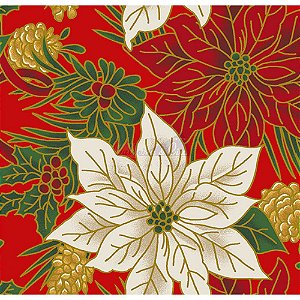 Tricoline Estampado Natal Floral 02 (Vermelho), 100% Algodão, Unid. 50cm x 1,50mt