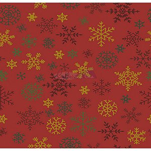 Tricoline Estampado Natal Flocos (Vermelho), 100% Algodão, Unid. 50cm x 1,50mt