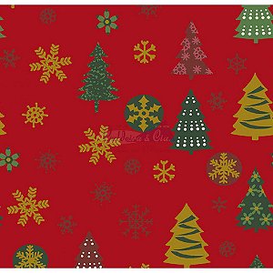 Tricoline  Arvore de Natal e Flocos (Vermelho), 100% Algodão, Unid. 50cm x 1,50mt