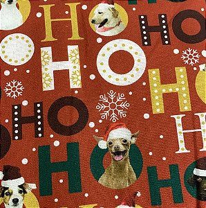 Tricoline Digital Natal Cães Ho ho ho Vermelho 50cm x 1,50m