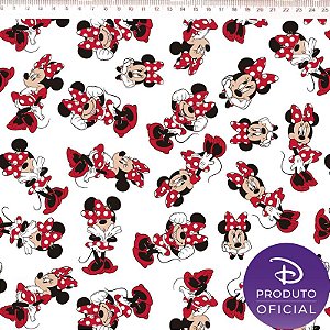 Tricoline Personagem Minnie Fundo Branco , 100% Algodão, Unid. 50cm x 1,50mt