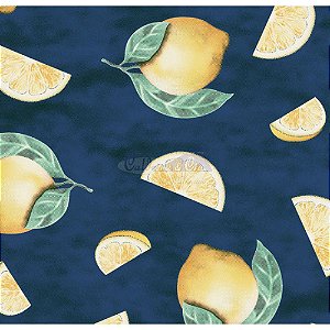 Tricoline Estampado Limão Fatiado - Cor-01 (Marinho), 100% Algodão, Unid. 50cm x 1,50mt