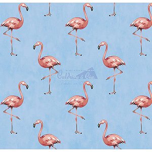 Tricoline Estampado Flamingo - Cor-05 (Azul Claro), 100% Algodão, Unid. 50cm x 1,50mt
