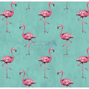 Tricoline Estampado Flamingo - Cor-02 (Tiffany), 100% Algodão, Unid. 50cm x 1,50mt