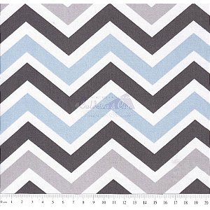 Tricoline Estampado Chevron Carol - Cor-02 (Azul com Cinza), 100% Algodão, Unid. 50cm x 1,50mt