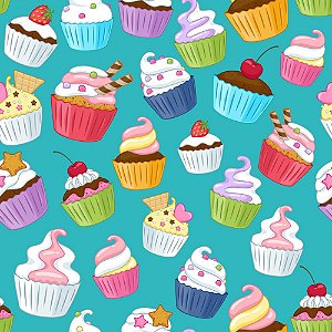 Tricoline Digital Cupcakes Tiffany, 100%Algod, 50cm x 1,50mt