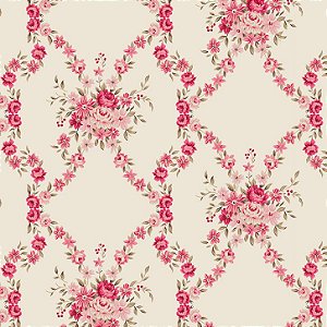 Tricoline Floral Madrid Rosé, 100% Algodão, 50cm x 1,50m