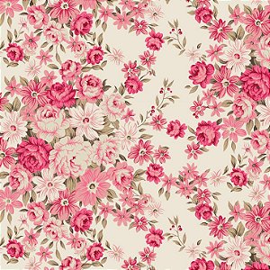 Tricoline Floral Valencia Rosé, 100% Algodão, 50cm x 1,50m