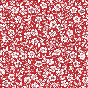 Tricoline Florais Branco F. Vermelho 100%Algod, 50cm x 1,50m