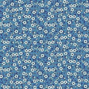 Tricoline Floral Campo Azul, 100% Algodão, 50cm x 1,50mt