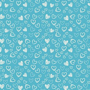 Tricoline Corações Peri Turquesa, 100%Algodão, 50cm x 1,50mt