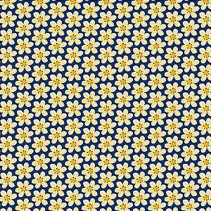 Tricoline Dolce Vita Floral Marinho, 100%Algod 50cm x 1,50mt