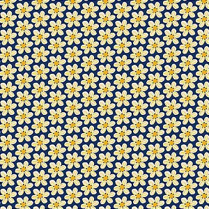 Tricoline Dolce Vita Floral Marinho, 100%Algod 50cm x 1,50mt