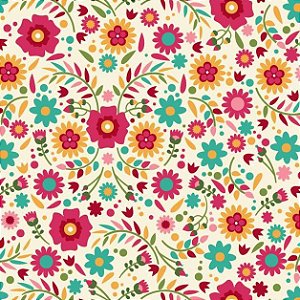 Tricoline Fiesta Floral 05, 100% Algodão, 50cm x 1,50mt