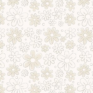 Tricoline Floral Doodle Creme, 100% Algodão, 50cm x 1,50mt