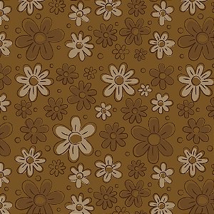 Tricoline Floral Doodle Chocolate, 100%Algodão, 50cm x 1,50m