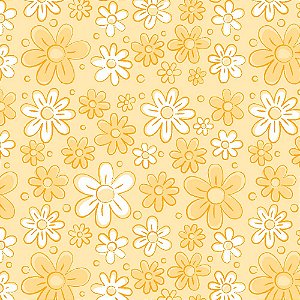 Tricoline Floral Doodle Manteiga, 100% Algodão, 50cm x 1,50m