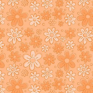 Tricoline Floral Doodle Laranja, 100% Algodão, 50cm x 1,50mt