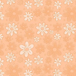 Tricoline Floral Doodle Coral, 100% Algodão, 50cm x 1,50mt