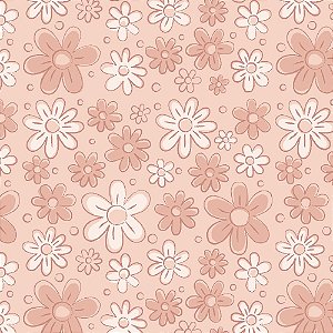Tricoline Floral Doodle Salmão, 100% Algodão, 50cm x 1,50mt